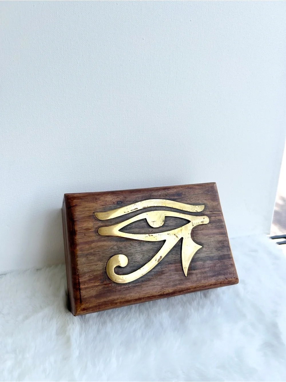 Eye of Horus Wooden Trinket Box Egyptian Jewelry Storage Box 4”x 6”